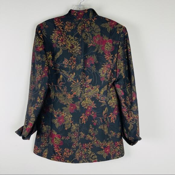 Jones NY black red floral brocade lightweight button blazer 6 - Picture 4 of 5